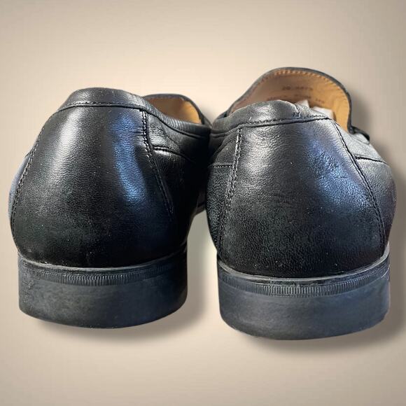 Men's Size 9.5 JOHNSTON & MURPHY  Black Woven Slip-On Sheepskin Loafers EUC - Picture 4 of 9